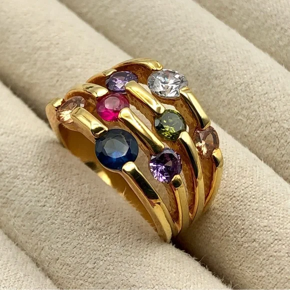 Fashion Jewelry Multicolor Gemstone Gold Ring - Picture 5 of 16